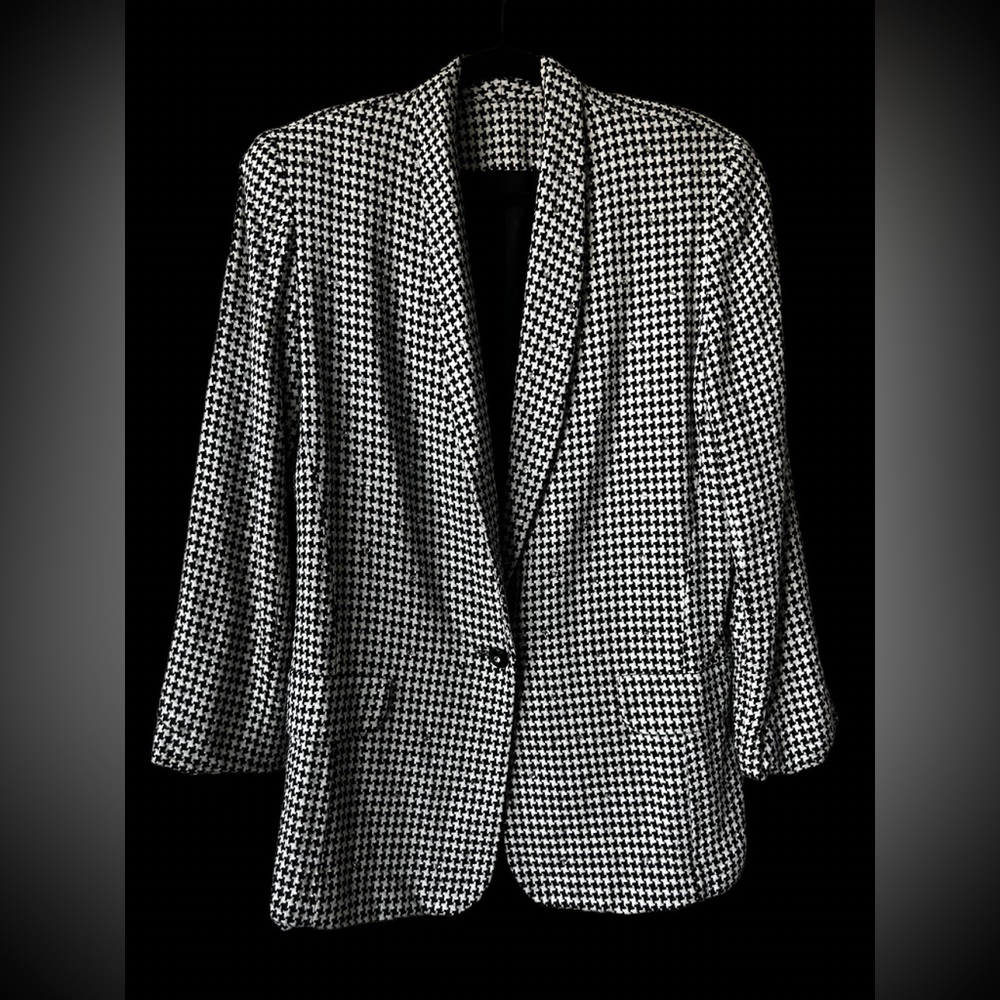 VTG STEPHANIE QUELLER | Houndstooth Rhinestone Collar Blazer